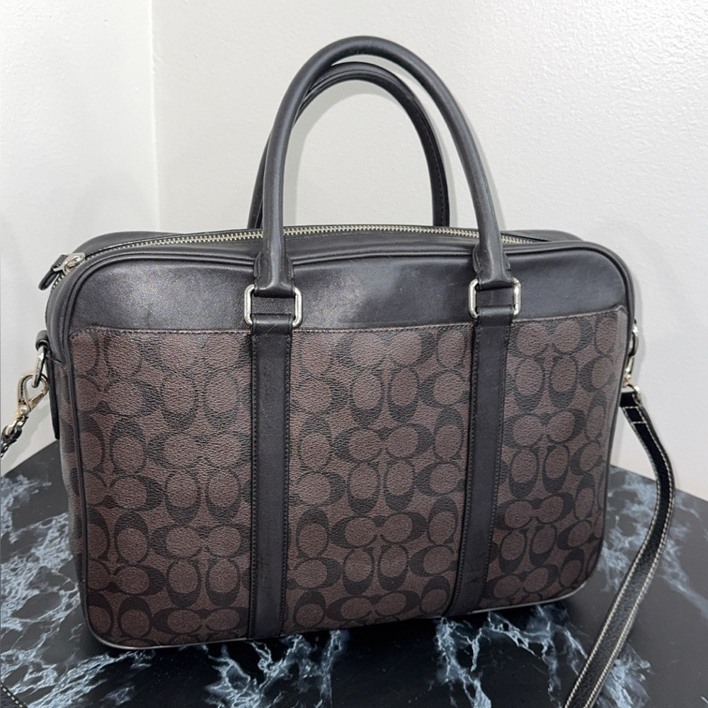 COACH Laptop iPad Bag Perry Slim Brief Case Men / Women Brown Canvas AUTHENTIC - Picture 6 of 16